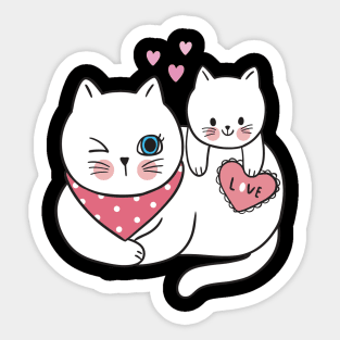 Love Mom And Baby Cat Sticker
